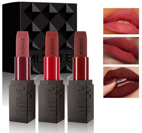 Lipgloss-Kollektion, 3 Farben, geprägt, matt, Butterglanz, langanhaltend, hochglänzend, schimmernd, roter Samt, hautfarben, matt, feuchtigkeitsspendend, fettabweisend, verblasst nicht (SetB)