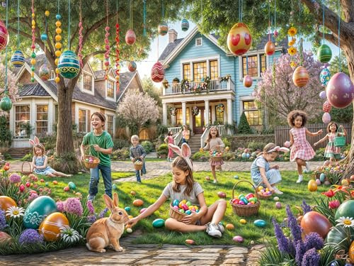 Vermont Christmas Company Easter Egg Hunt Jigsaw Puzzle 550 Piece - Large Pieces - Fully Interlocking & Randomly Shaped - 24 x 18
