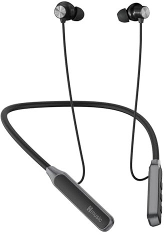 Hmusic Bluetooth Headphones Neckband, 30H Playtime Wireless Headphone, IPX5 Waterproof Sweat Resistant, Noise Isolation Wireless Earphones for Sports, Running, Gym, Gaming (Black)