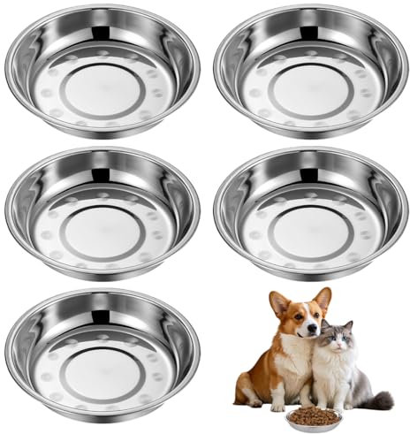 5 Pièces Bols de Chat en Acier Inoxydable, 15.5 cm Gamelles en Acier Inoxydable, Inoxydable Bols Gamelles Peu Profondes en Acier Inoxydable, Gamelle Chat en Acier Inoxydable pour Chats, Chaton, Chiot