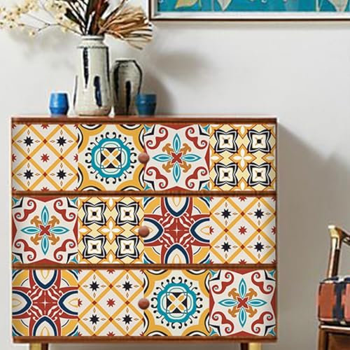 WIQUYBML Carrelage de Salle de Bain en PVC Orange Bleu Noir à Coller sur carrelage de Salle de Bain carrelage Auto-adhésif carrelage de Cuisine Durable à Coller sur carrelage de Sol à décol