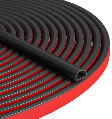6M D-Shape Rubber Weather Stripping Door Seal Strip, Self-Adhesive Silicone Draught Excluder Weather Stripping for Door Frame Windows Soundproof Insulation Suit for 4 to 8mm Gap