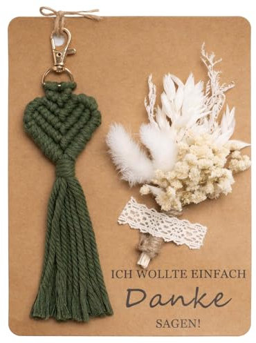 KKSJK Dankeschön Geschenke, Danke Geschenk Set mit Karte Danke, Schlüsselanhänger Makramee und Trockenblumen, Dankeschön Geschenk für Frauen, Beste Freundin, Lieblingsmensch, Handgefertigtes (Grün)