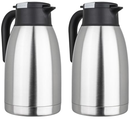2er Set Thermoskanne Kaffeekanne Edelstahl 2 Liter Isolierkanne Teekanne Thermo Kaffee Tee Kanne Einhandautomatik