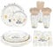 Anstore White and Gold Paper Plates, 200pcs Paper Plates Cups and Cutlery Set, 25 Guests Sustainable Cream White Birthday Party Tableware Set Including Plate, Spoon, Fork, Knife, Drinking Cups,Napkins