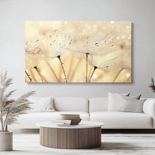120 x 50 cm (Ungerahmt) Leinwandbild Pflanze Elegant Löwenzahn Thema Wohnzimmer & Schlafzimmer Restaurant Büro Wanddekoration, Bild auf Leinwand Creme Wandbild