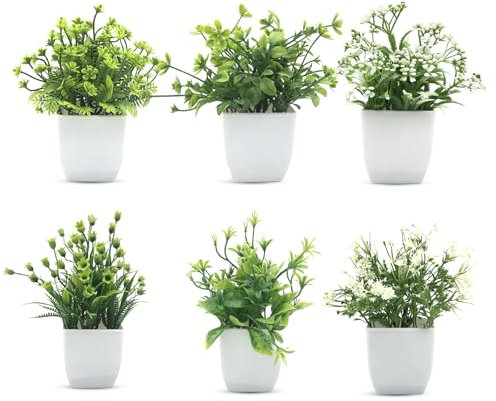 QINGYIWL Plantas artificiales de plástico artificiales, 6 unidades, con maceta, plantas decorativas para interiores, para oficina, casa, dormitorio, sala de estar, cuarto de baño