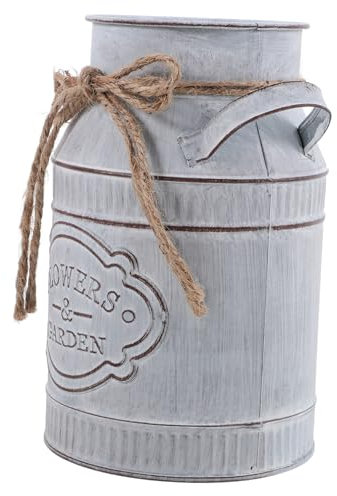 Cabilock Pot De Fleurs Vintage Métal Galvanisé Cruche De Ferme avec Poignée Décor De Cuisine Vase à Lait pour Intérieur