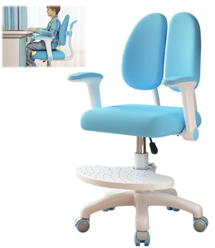 TAZZOR Schreibtischstuhl Kinder, Höhenverstellbarer mit 90° schwenkbaren Armlehnen & Fußstütze | Ergonomischer Drehstuhl für Mädchen und Jungen | Bequemer Lernstuhl für Kinderzimmer (Blau)