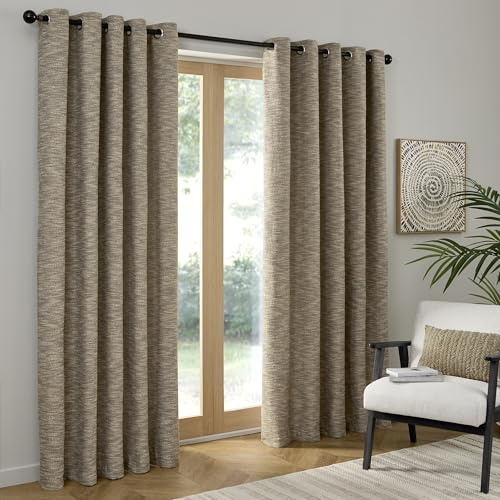 Curtina Talon Eyelet Curtains 90 x 72 Inch (229 x 183cm) – Natural Textured Jacquard Weave Curtains, Light Filtering Recycled Polyester for Living Room