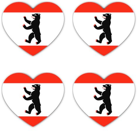 Aufkleber: 100 mm, 4 Stück - Berlin Bär Herz Aufkleber Set 4er – Flagge Vinyl Sticker 10 cm 100 mm wetterfest Auto Laptop Koffer Helm