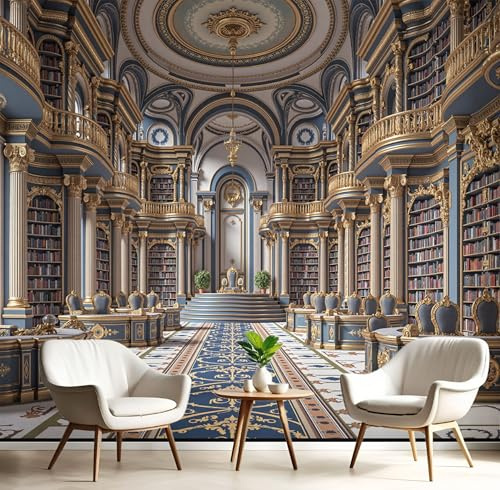 Fototapete 3D Effekt Barockes Bücherregal Tapete Klassik Bibliothek Tapeten Vliestapete Modern Wandtapete Wohnzimmer Wanddeko Motivtapeten 150×105cm(W×H)