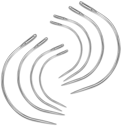 XENQITO 8 Pezzi Ago Curvo, Aghi Curvi per Cucire, Aghi Tappezzeria Curvo, Aghi Smussati, Aghi in Pelle Cuciti a Mano, Aghi Curvi per Parrucca, Aghi Curvi, Ago di Tipo C, Per Riparazione Tappeti Pelle