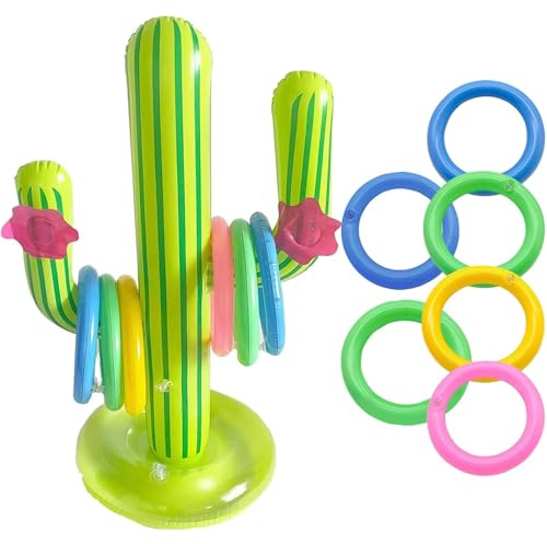 7 Pcs Inflatable Cactus Ring Toss Game Set - Hawaiian Party Decorations & Mexican Party Decorations | Fun Pool Games & Pool Inflatables | Summer Fiesta Fun with Cactus Toy & Palm Tree
