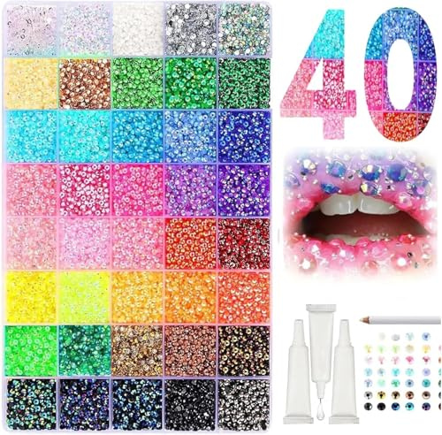 2026 New Resin Jelly Rhinestones Kit for Bedazzling – Multicolor 3mm Flatback Gems for Diamond Art, Nail Art, Crafting & Clothing Decoration with Tweezer & Pickup Pen (40 Colors)