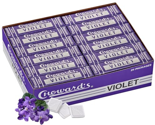 Choward's Violet Mints Candy | Bold Aromatic Flavor | Perfect for Snacks in Lunchboxes, Travel, Sharing, and Gifting | Nostalgic Vintage Candy | Pack of 24 (15 Mints Per Package, 24 Packages Per Box)