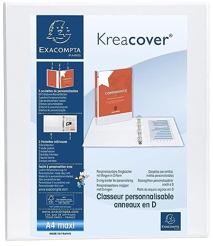 Exacompta 51842E Ringbuch Kreacover aus festem PP, 4 Ringe 30 mm, Rücken 38mm, DIN A4+, 1 Stück, Weiß