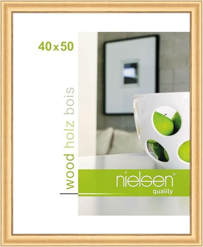 nielsen Holz Bilderrahmen Derby, 40 x 50 cm, Gold | Holz Posterrahmen im Hoch- & Querformat zum Aufhängen Gold matt Echtglas