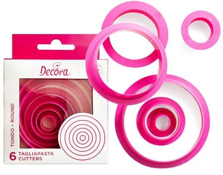 Decora 0255300 Set 6 Tagliapasta Tondo 1,5 2,5 3,5 5 6,5 8 H 2,2 Cm, Plastica, Rosa