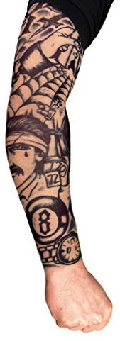 Knacki - Tattoo Ärmel zum Überziehen - Armgröße: L - Kostüm-Zubehör für Halloween, Karneval & Motto-Party