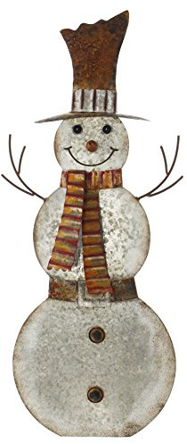 FRANK FLECHTWAREN Metallfigur Schneemann lustige Winterdeko, aufwändig gearbeitet mit vielen Details, Metallständer an der Rückseite
