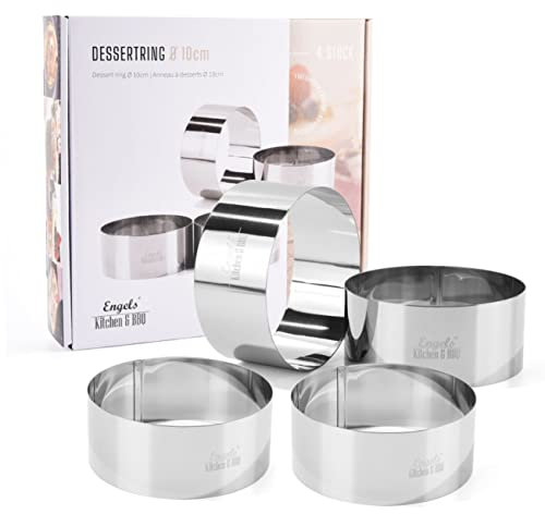 Charma Kaman 4 Stück Ø 10cm Engels Premium Burger Ringe/Dessertringe/Speiseringe (4 L, Metall)