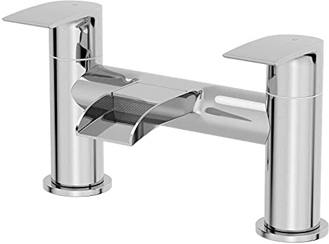 Architeckt® Motala Bathroom Bath Filler Mixer Tap Deck Mounted Round Twin Lever Handle for Bathtub Modern, Chrome
