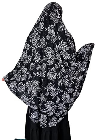 Yaqeen XL Khimar langes Hijab für Muslimah einteiliges dehnbares Kopftuch Lycra Material Chadors Arabien islamisches Gebetskleid muslimische Schals Body Cover, schwarz / weiß, 46