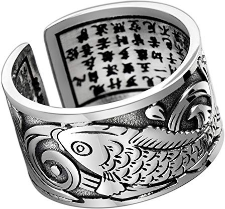Helen de Lete 925 Sterling Silber Herren Vintage Glücklicher Fisch Öffnen Ring