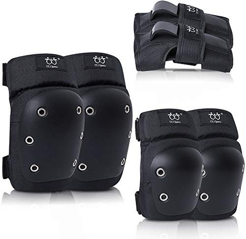 SPFASZEIV Skateboard Protezioni Set,Bambini&Adulto Ginocchiere Protezioni 6 in 1 Kit con Wristguard/Ginocchiere/Gomitiere per Roller Blading, Pattinaggio, Skateboard, Scooter, Bicicletta