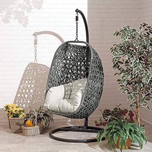 Brampton Cocoon Chair with Grey Cushion and Black Rattan + Standard Cover