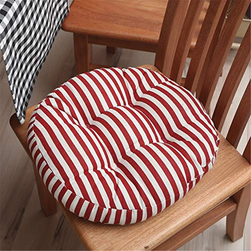 RAILONCH 2er Set Stuhlkissen Rund, Sitzkissen Indoor und Outdoor aus Leinen, Baumwolle Dicke Polsterung Bodenkissen für Tatami, Garten, Büro (rote Streifen,50 x 50 cm)