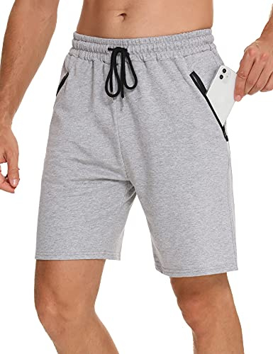 Wayleb Short Sport Homme 100% Coton Shorts Course à Pied Pantalon Court Jogging d'Été avec Poches Zippé Shorts et Bermudas Fitness Léger et Doux Bas d'Entraînement S-XXL