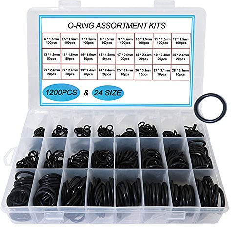 1200 Stück NBR-Dichtung O-Ring-Kit, Dicke 1,5 mm, 2,4 mm, 3,1 mm, Nitrilkautschuk O-Ring-Dichtungsring--Set Auto- O-Ring für Sanitär- und Auto, Garagen, Werkstätten (schwarz)