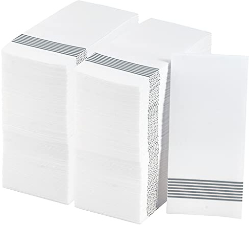 LITOPAK 200 Stück Gästehandtücher Einweg, weiche und saugfähige Badezimmerservietten, Papier-Gästetücher für Badezimmer, Party, Hochzeit oder Veranstaltungen, Weiß und Silber