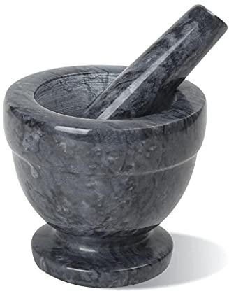 ALAYSTAR Premium Polished Marble Mortar and Pestle Spice Herb Seed Salt and Pepper Grinder – Classic Anti-Scratch Pestle and Mortar Spice Crusher Grinding Paste and Smasher (BLACK)