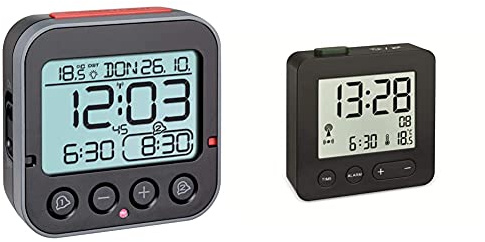 TFA Dostmann Bingo 2.0 digitaler Funk-Wecker mit Temperaturanzeige, Kunststoff, schwarz, (L) 95 x (B) 41 x (H) 96 mm & 60.2545.01 Digitaler Funk-Wecker