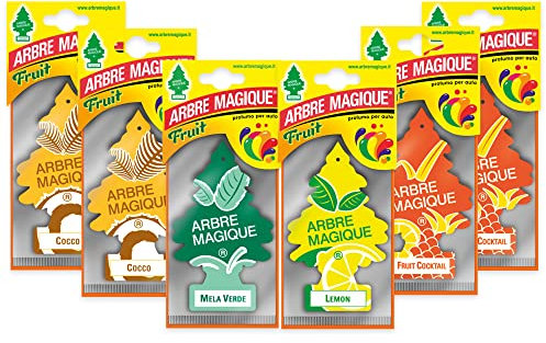 Arbre Magique Mono, parfum de voiture, variety Pack 2, noix de coco X2 + pomme verte + citron + fruits cocktail X2, durée jusqu'à 7 semaines, fabriqué en Italie, lot de 6 pièces