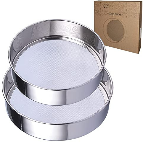 Sieve Fine Mesh, Stainless Steel Round Sifter for Baking, Flour Sieve, 8 Inch 40 Mesh and 6 Inch 60 Mesh, 2PCS