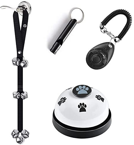 Kelivi Puppy Potty Training Set - 4 Pack Adjustable Dog Bells with Clicker & Whistle - Cat Communication Device