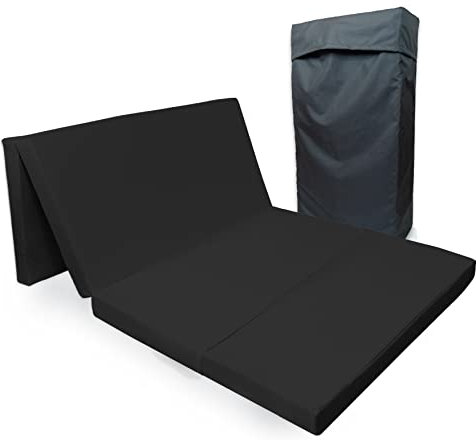 Tom'Shop Gästematratze (Schwarz 195x115x8 cm) Klappmatratze 4-teilige Faltmatratze Gästematratze Reisebett Schaumstoff Matratze zusammenklappbar mit Tasche