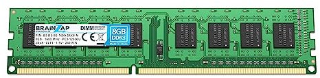BRAINZAP 8GB DDR3 RAM DIMM PC3-12800U 2Rx8 1600 MHz 1.5V CL11 Computer PC Arbeitsspeicher