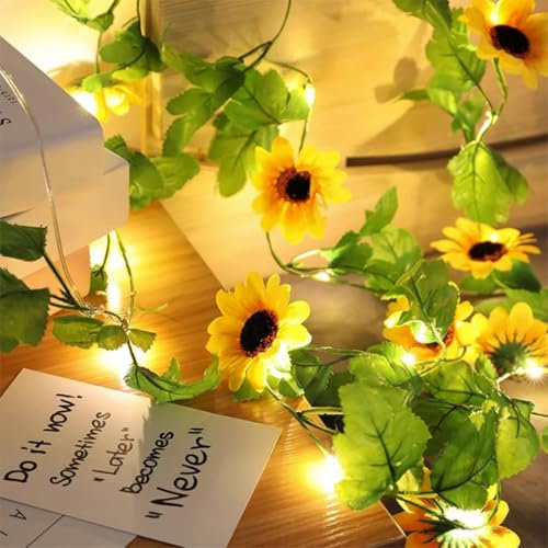 Esoes Battery Operated Sunflower Fairy Lights 6.5ft-2M/20 LED 2PCS String Lights - Decorative Artificial Flower Garland for Outdoor Indoor Home Bedroom Patio Garden Christmas Tree