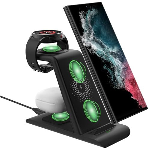 Aimtel 3 in 1 Kabelloses Ladestation kompatibel mit Galaxy S25 Edge/S25 /S24/S23/Z Flip/Fold 7/FE/6/5, Kabelloses Ladegerät für Galaxy Watch Ultra (2025)/8/Classic/7/6,Wireless Charger für Galaxy Buds