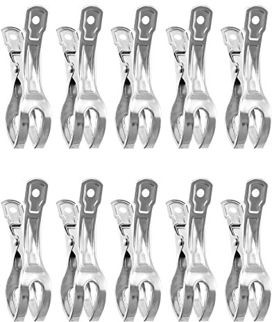 QWORK® 10 Pinzas Toalla Playa Pinzas Ropa de Acero Inoxidable, Pinzas Grandes Resistentes al Viento para Edredones, Toallas, Ropa Pesada (11 cm)