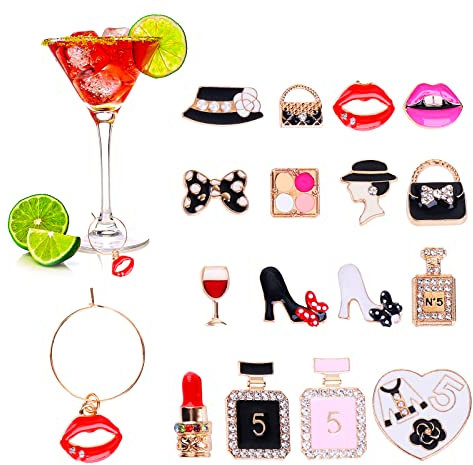 Abeillo Wine Glass Charms Markers Tags Set of 16, Elegant Ladies Themed Wine Charms for Glasses, Wine Glasses Identifier Tags, Christmas Drink Markers, Wine Tasting Party Favors Decorations
