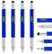 Stylo Multitool Pen 4 Pièces avec Recharges Supplémentaires, Stylo Métal Multifonction 6 en 1 avec Règle et Jauge de Niveau, Gadget Cool pour Homme, Cadeau pour Mari Papa Père (Bleu)