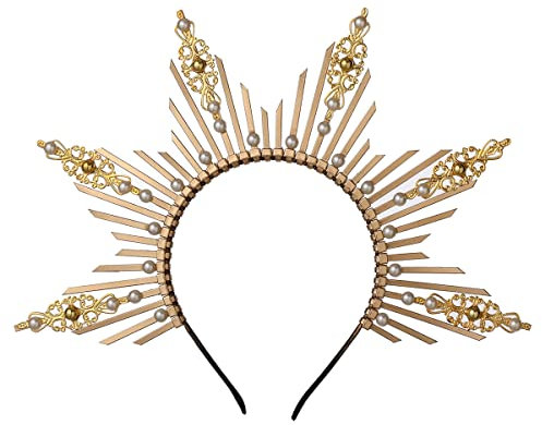BPURB Gothic Göttin Gold Halo Krone Spike Zip Tie Mary Stirnband Halloween Kopfbedeckung für Damen (Gold-1)