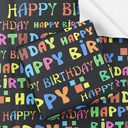 Happy Birthday Geschenkpapier für Kinder, Mädchen, Jungen, Damen, Herren, Farbverlauf, Geschenkpapier, Geburtstag, 4 Blatt, flach gefaltet, 50 x 70 cm pro Bogen