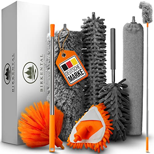Birkental Plumero telescópico largo extensible hasta 2,50 m y lavable, juego de 7 piezas, imán de microfibra para polvo Magic Duster, colector de polvo doméstico y comercial
